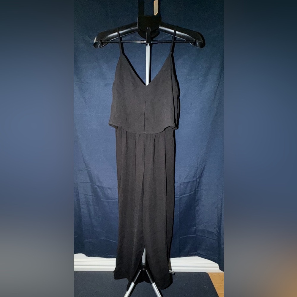 Black Wide Leg Jumpsuit Spaghetti Strap V Neck Flowy Small
